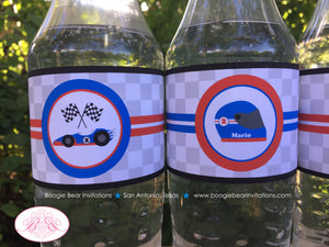 Race Car Birthday Party Bottle Wraps Cover Label Wrapper Boy Girl Red Blue Black Grand Prix Racing Track Boogie Bear Invitations Mario Theme