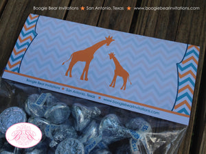 Orange Teal Giraffe Baby Shower Treat Bag Toppers Folded Favor Chevron Africa Little Boy Girl 1st Party Boogie Bear Invitations Kelly Theme