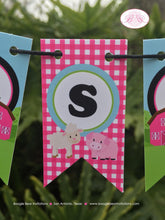 Load image into Gallery viewer, Farm Animals Party Pennant Cake Banner Topper Happy Birthday Girl Pink Barn Petting Zoo Country Rustic Boogie Bear Invitations Paisley Theme