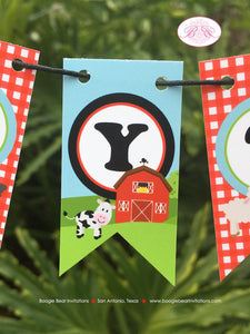 Farm Animals Party Pennant Cake Banner Topper Happy Birthday Girl Boy Red Barn Petting Zoo Country Kids Boogie Bear Invitations Peyton Theme