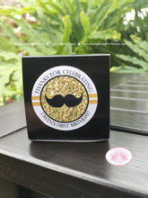 Load image into Gallery viewer, Mr Wonderful Birthday Party Treat Favor Boxes Circle Candy Bow Tie Mustache Boy Onederful Black Gold 1st Boogie Bear Invitations Owen Theme