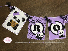 Load image into Gallery viewer, Panda Bear Birthday Name Party Banner Black Purple Lavender Girl Tropical Jungle Butterfly Flower Garden Boogie Bear Invitations Ronna Theme