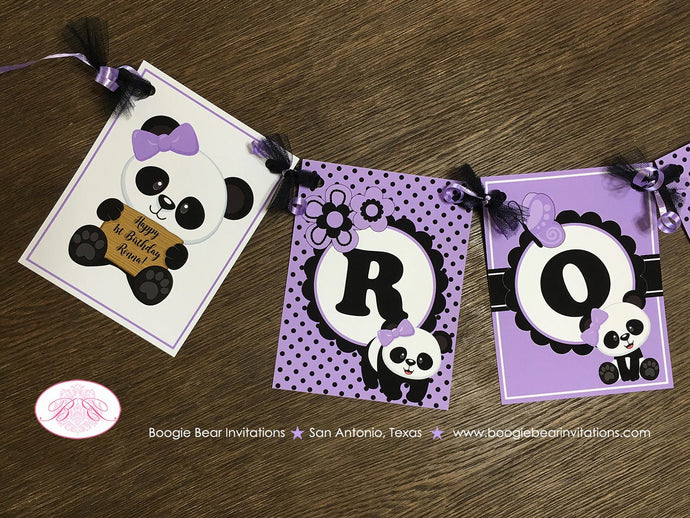 Panda Bear Birthday Name Party Banner Black Purple Lavender Girl Tropical Jungle Butterfly Flower Garden Boogie Bear Invitations Ronna Theme