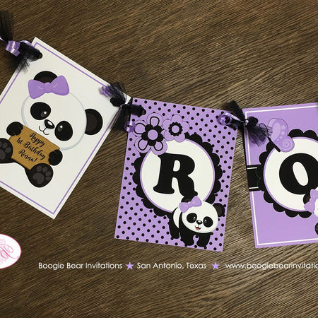 Panda Bear Birthday Name Party Banner Black Purple Lavender Girl Tropical Jungle Butterfly Flower Garden Boogie Bear Invitations Ronna Theme