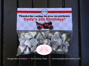 Red Motorcycle Birthday Party Treat Bag Toppers Folded Favor Black Enduro Motocross Street Bike Racing Boogie Bear Invitations Cody Theme