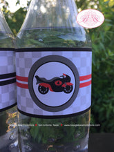 Load image into Gallery viewer, Red Motorcycle Birthday Party Bottle Wraps Wrappers Label Cover Enduro Motocross Street Race Track Racing Boogie Bear Invitations Cody Theme