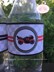 Red Motorcycle Birthday Party Bottle Wraps Wrappers Label Cover Enduro Motocross Street Race Track Racing Boogie Bear Invitations Cody Theme
