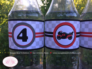 Red Motorcycle Birthday Party Bottle Wraps Wrappers Label Cover Enduro Motocross Street Race Track Racing Boogie Bear Invitations Cody Theme