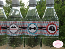 Load image into Gallery viewer, Mustache Birthday Party Bottle Wraps Wrappers Cover Label Red Blue Bash Chevron Boy Bowler Hat Formal Boogie Bear Invitations Salvador Theme