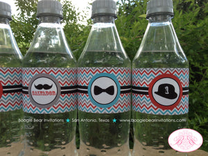 Mustache Birthday Party Bottle Wraps Wrappers Cover Label Red Blue Bash Chevron Boy Bowler Hat Formal Boogie Bear Invitations Salvador Theme