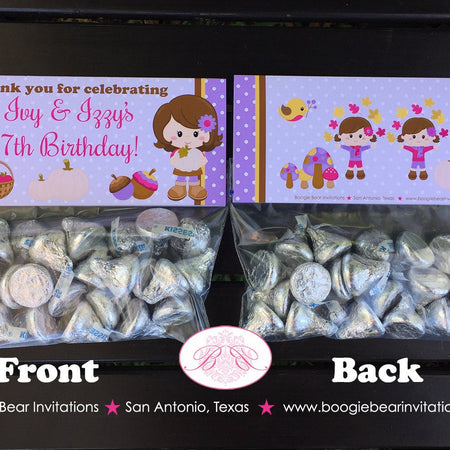 Twin Harvest Girl Birthday Party Treat Bag Toppers Folded Favor Pumpkin Farm Barn Fall Autumn Country Boogie Bear Invitations Ivy Izzy Theme