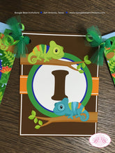 Load image into Gallery viewer, Chameleon Birthday Party Name Banner Boy Girl Rain Forest Amazin Jungle Wild Safari Reptile Animals Zoo Boogie Bear Invitations Chris Theme