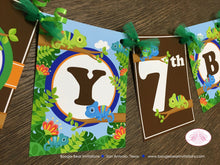 Load image into Gallery viewer, Chameleon Happy Birthday Banner Party Boy Girl Rain Forest Jungle Amazon Rainforest Wild Reptile Zoo Boogie Bear Invitations Chris Theme