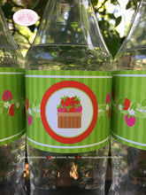 Load image into Gallery viewer, Pink Strawberry Birthday Party Bottle Wraps Wrappers Cover Girl Red Green Berry Summer Crate Outdoor Boogie Bear Invitations Felicity Theme