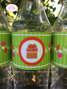 Pink Strawberry Birthday Party Bottle Wraps Wrappers Cover Girl Red Green Berry Summer Crate Outdoor Boogie Bear Invitations Felicity Theme