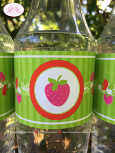 Pink Strawberry Birthday Party Bottle Wraps Wrappers Cover Girl Red Green Berry Summer Crate Outdoor Boogie Bear Invitations Felicity Theme