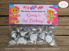 Load image into Gallery viewer, Gingerbread Birthday Party Treat Bag Toppers Folded Favor Girl Pink Winter Snowflake Christmas House Boogie Bear Invitations Candy Sue Theme