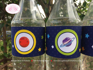 Outer Space Birthday Party Bottle Wraps Wrapper Cover Label Planet Solar System Galaxy Stars Astronaut Boogie Bear Invitations Galileo Theme