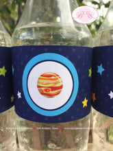 Load image into Gallery viewer, Outer Space Birthday Party Bottle Wraps Wrapper Cover Label Planet Solar System Galaxy Stars Astronaut Boogie Bear Invitations Galileo Theme