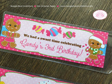 Load image into Gallery viewer, Gingerbread Birthday Party Bookmarks Favor Girl Pink Lollipop Snowflake Christmas Star House Winter Boogie Bear Invitations Candy Sue Theme