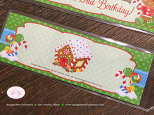 Load image into Gallery viewer, Gingerbread Birthday Party Bookmarks Favor Girl Boy Red Green House Snowflake Gift Christmas Holiday Boogie Bear Invitations Hansel Theme