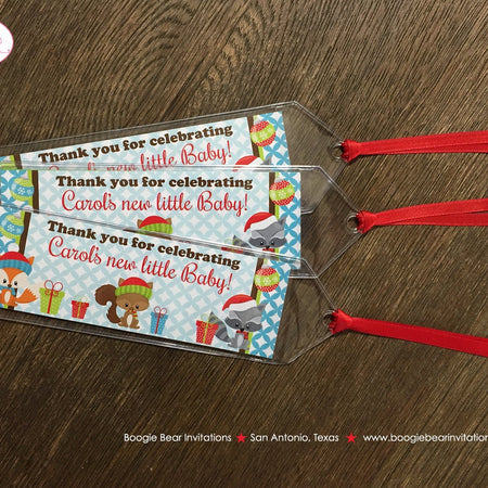 Woodland Animals Baby Shower Bookmarks Favor Party Christmas Fox Bear Winter Christmas Boy Girl Santa Boogie Bear Invitations Carol Theme