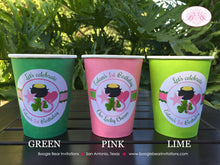Load image into Gallery viewer, Lucky Charm Birthday Party Beverage Cups Paper Drink Girl Pink Green St. Patrick&#39;s Day Shamrock Clover Boogie Bear Invitations Eileen Theme