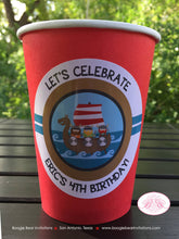 Load image into Gallery viewer, Viking Birthday Party Beverage Cups Paper Drink Warrior Boy Girl Red Blue Ship Medieval Swimming Swim Boogie Bear Invitations Eric Theme