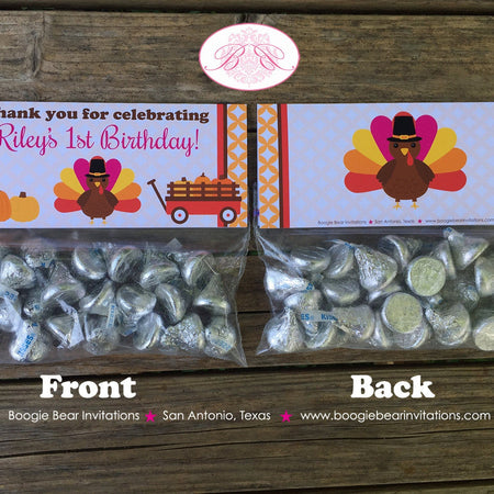 Pink Turkey Birthday Party Treat Bag Toppers Folded Favor Girl Fall Pumpkin Little Thanksgiving Autumn Boogie Bear Invitations Riley Theme