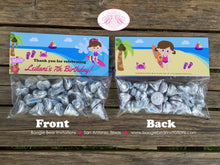 Load image into Gallery viewer, Surfer Girl Birthday Party Treat Bag Toppers Folded Favor Beach Ocean Swim Swimming Pool Surf Surfing Boogie Bear Invitations Leilani Theme