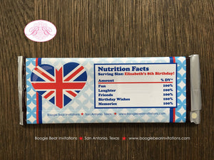 London England Birthday Party Candy Bar Wraps Wrappers Sticker Girl United Kingdom Great Britain Boogie Bear Invitations Elizabeth Theme