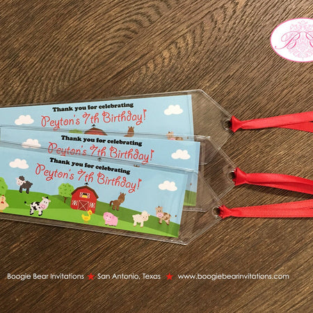 Farm Animals Birthday Party Bookmarks Favor Girl Boy Red Barn Country Gift Petting Zoo Horse Cow Sheep Boogie Bear Invitations Peyton Theme