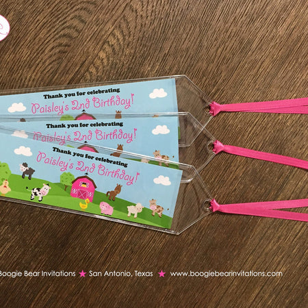 Farm Animals Birthday Party Bookmarks Favor Girl Pink Barn Country Gift Petting Zoo Horse Cow Sheep Boogie Bear Invitations Paisley Theme