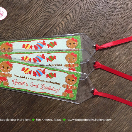 Gingerbread Birthday Party Bookmarks Favor Girl Red Green House Snowflake Gift Christmas Winter Kids Boogie Bear Invitations Gretel Theme