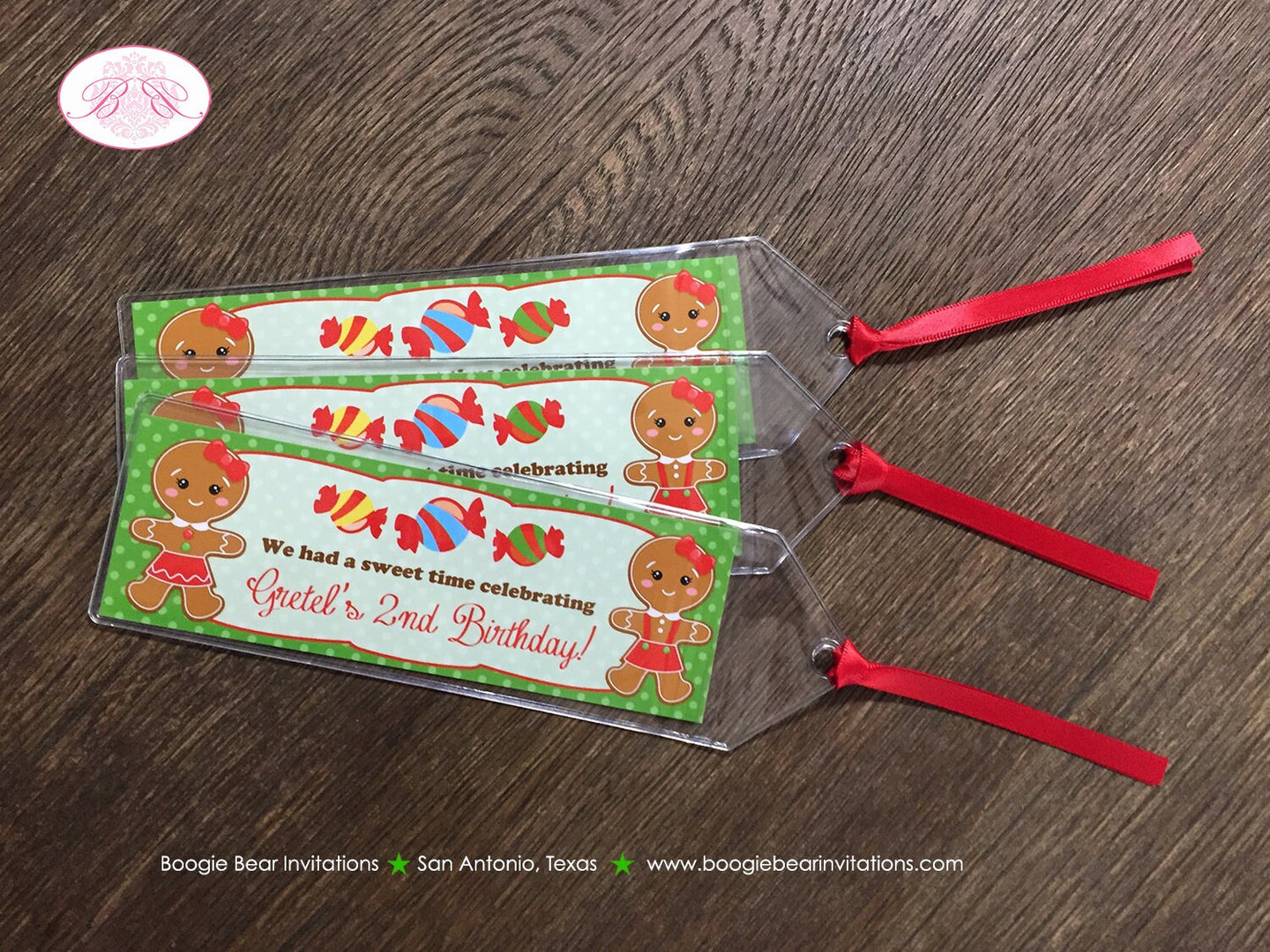 Gingerbread Birthday Party Bookmarks Favor Girl Red Green House Snowflake Gift Christmas Winter Kids Boogie Bear Invitations Gretel Theme