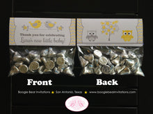 Load image into Gallery viewer, Yellow Grey Owl Baby Shower Treat Bag Toppers Folded Favor Woodland Animals Bird Tree Garden Boy Girl 1st Boogie Bear Invitations Lara Theme