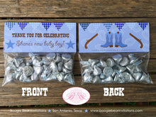 Load image into Gallery viewer, Blue Cowboy Baby Shower Treat Bag Toppers Folded Favor Gunslinger Ranch Boots Lone Star Brown Boy Gun Boogie Bear Invitations Shane Theme