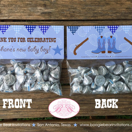 Blue Cowboy Baby Shower Treat Bag Toppers Folded Favor Gunslinger Ranch Boots Lone Star Brown Boy Gun Boogie Bear Invitations Shane Theme