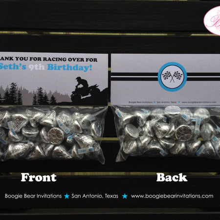 ATV Birthday Party Treat Bag Toppers Folded Favor Boy Girl Blue Black All Terrain Vehicle Quad 4 Wheeler Boogie Bear Invitations Seth Theme