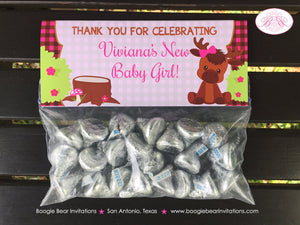 Little Moose Baby Shower Treat Bag Toppers Folded Favor Girl Pink Forest Woodland Animals Party Plaid Boogie Bear Invitations Viviana Theme