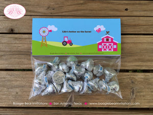 Pink Farm Birthday Party Treat Bag Toppers Folded Favor Girl Barn Animals Tractor Horse Cow Pig Sheep Boogie Bear Invitations Shirley Theme