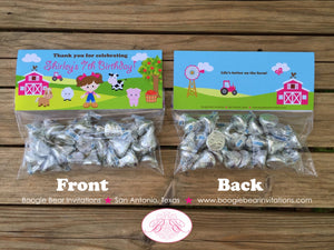 Pink Farm Birthday Party Treat Bag Toppers Folded Favor Girl Barn Animals Tractor Horse Cow Pig Sheep Boogie Bear Invitations Shirley Theme