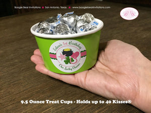 Lucky Charm Birthday Party Treat Cups Candy Buffet St. Patrick's Day Girl Pink Green Shamrock Clover Boogie Bear Invitations Eileen Theme