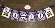 Load image into Gallery viewer, Purple Panda Bear I am 1 Highchair Party Banner Birthday Small Butterfly Black Wild Jungle Zoo Girl Baby Boogie Bear Invitations Ronna Theme