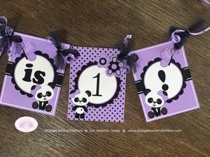 Purple Panda Bear Birthday Party Banner Small Lavender Tropical Jungle Polka Dot Girl 1st 2nd 3rd 4th Boogie Bear Invitations Ronna Theme
