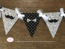 Load image into Gallery viewer, Mr. Wonderful Birthday Party Banner Pennant Garland Boy Silver Black White ONE Onederful Bow Tie Mustache Boogie Bear Invitations Otis Theme
