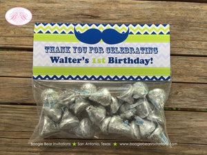 Mustache Birthday Party Treat Bag Toppers Folded Favor Navy Blue Lime Green Chevron Boy Bash Formal Tie Boogie Bear Invitations Walter Theme