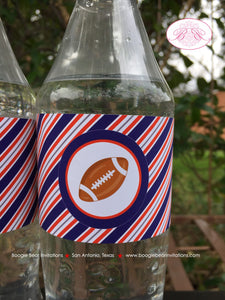 Football Birthday Party Bottle Wraps Wrappers Label Cover Red Blue Touchdown Game Sports Ball Pro Team Boogie Bear Invitations Odell Theme