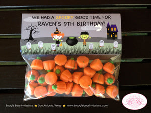 Halloween Birthday Party Treat Bag Toppers Folded Favor Boy Girl Cemetery Graveyard Haunted House Boogie Bear Invitations Raven Lee Theme