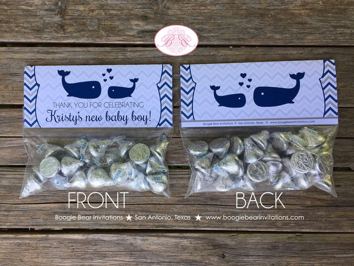 Navy Blue Whale Baby Shower Folded Treat Bag Toppers Boy Girl Grey Ocean Silver White Label Chevron Boogie Bear Invitations Kristy Theme